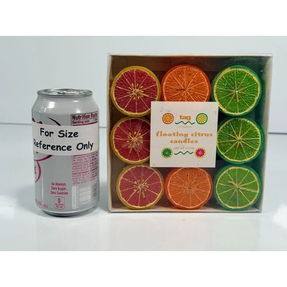 Vintage NIB Tag Floating Citrus Candles Set Of 9 Grapefruit Lime & Orange Fruit - Picture 8 of 8